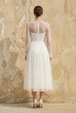 Elegant A-Line Long Sleeve Tea Length Wedding Dresses