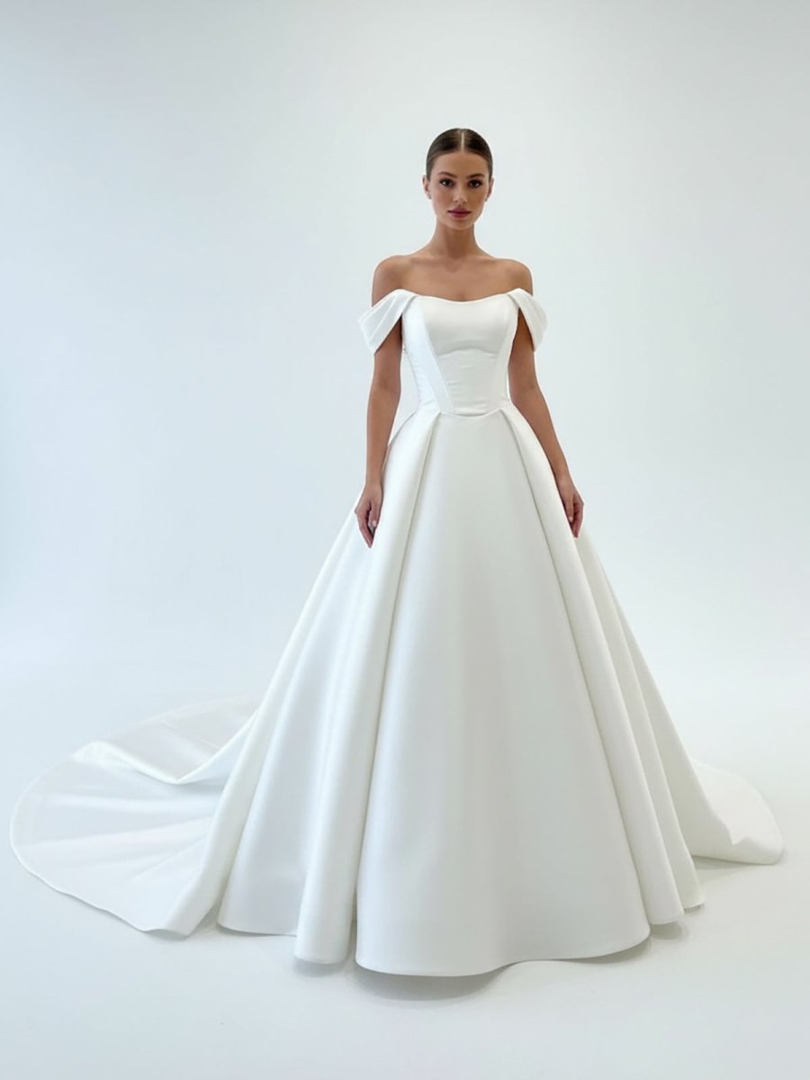 Elegant Gown Off the Shoulder White Satin Wedding Dresses