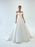 Elegant Gown Off the Shoulder White Satin Wedding Dresses