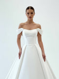 Elegant Gown Off the Shoulder White Satin Wedding Dresses