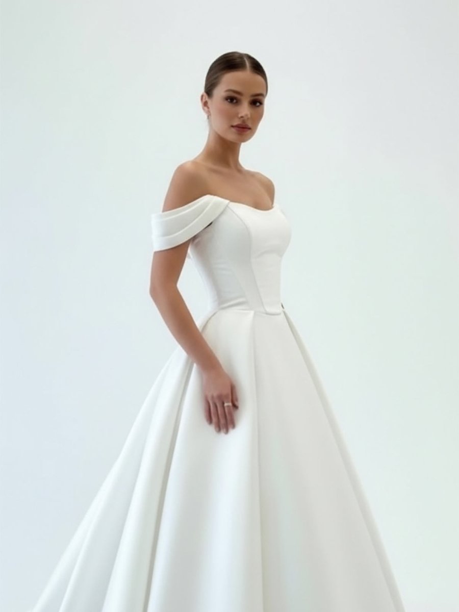 Elegant Gown Off the Shoulder White Satin Wedding Dresses