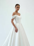 Elegant Gown Off the Shoulder White Satin Wedding Dresses