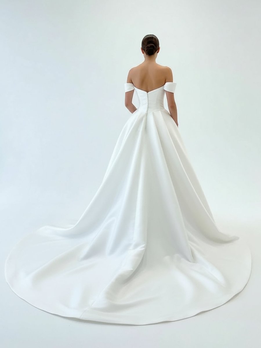 Elegant Gown Off the Shoulder White Satin Wedding Dresses