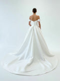 Elegant Gown Off the Shoulder White Satin Wedding Dresses