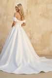 Elegant Gown Off the Shoulder White Satin Wedding Dresses