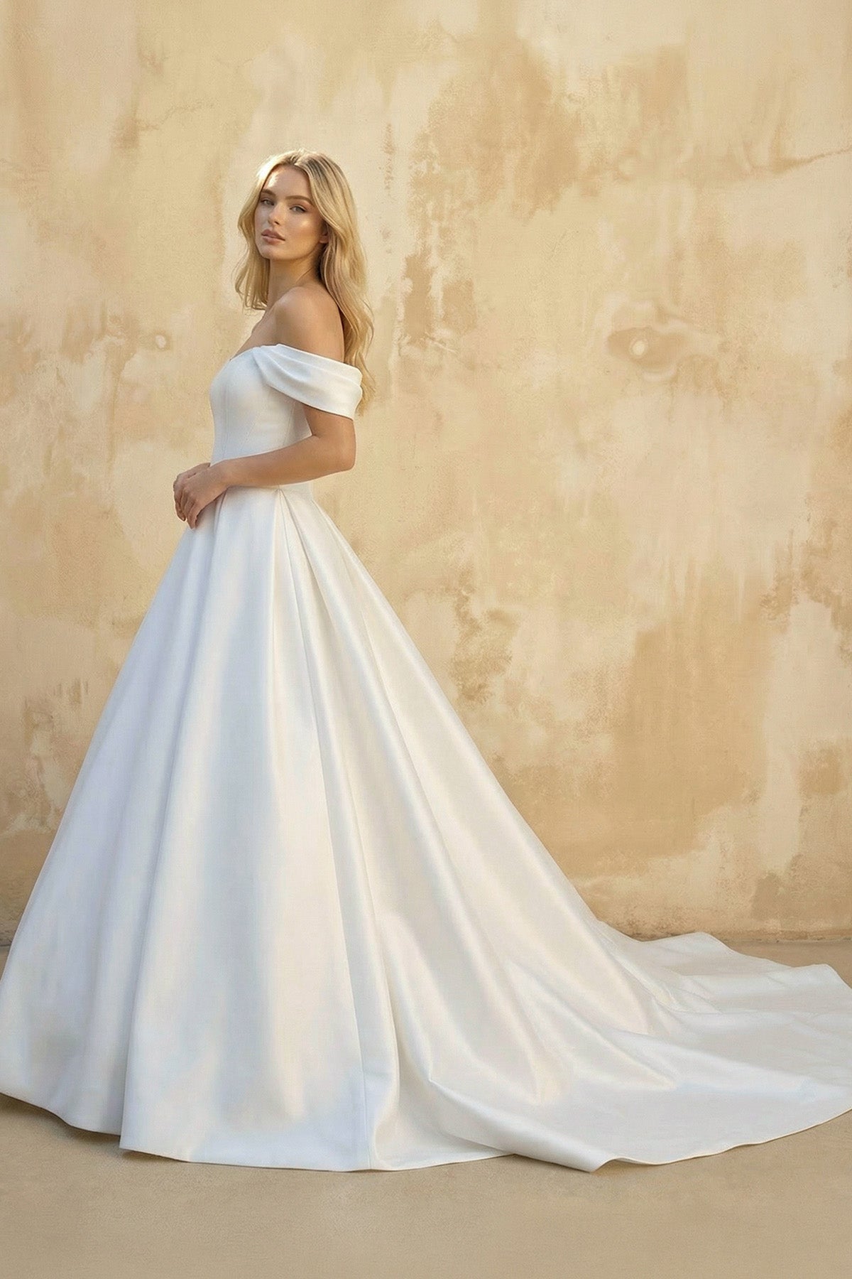 Elegant Gown Off the Shoulder White Satin Wedding Dresses