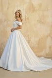 Elegant Gown Off the Shoulder White Satin Wedding Dresses
