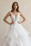 Elegant A-Line V Neck Wedding Dresses with Appliques