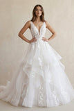 Elegant A-Line V Neck Wedding Dresses with Appliques