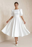 Elegant Bateau A Line Satin Knee-length Wedding Dress