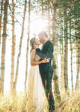 Elegant Bohemian Sleeveless Long A Line Chiffon Wedding Dresses