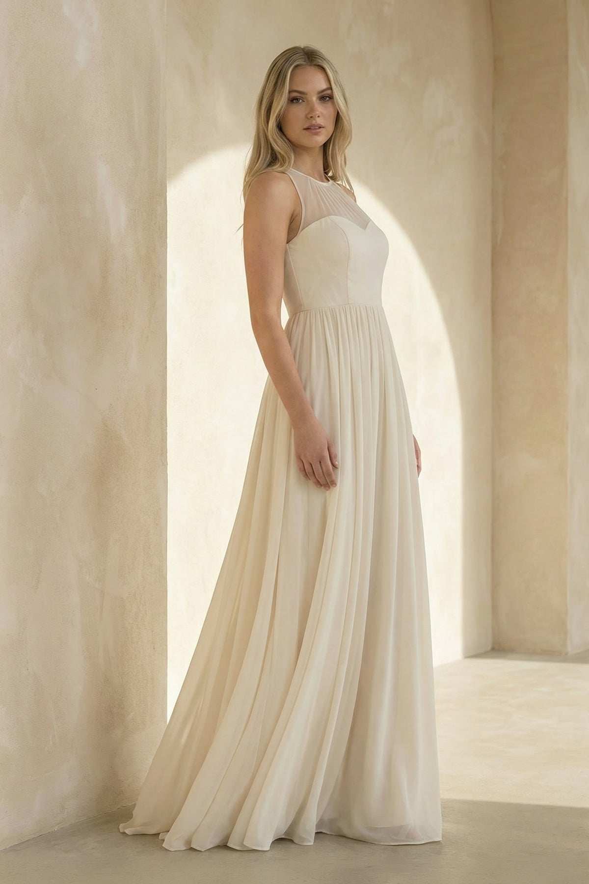 Elegant Bohemian Sleeveless Long A Line Chiffon Wedding Dresses