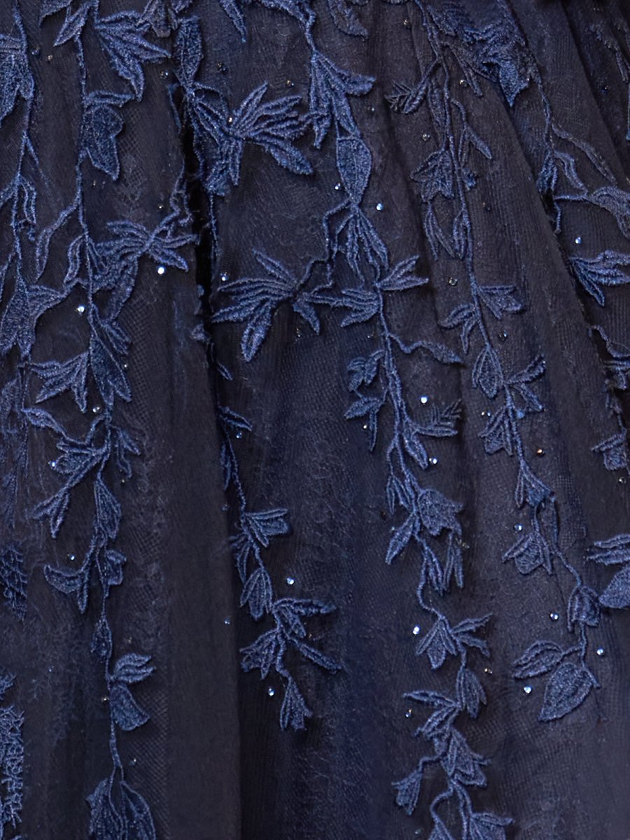 A-line V Neck Lace Tulle Prom Dress With Slit