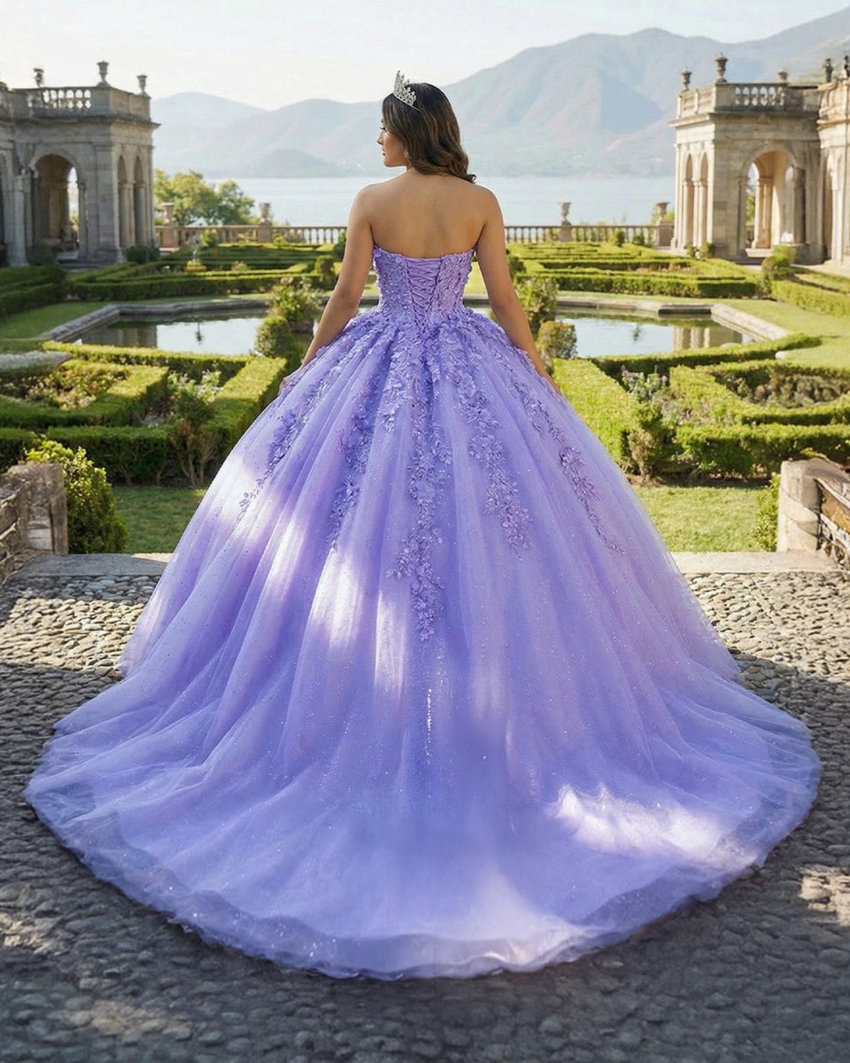 Quinceanera Dress Party Princess Pearls Strapless Evening Gown Appliques
