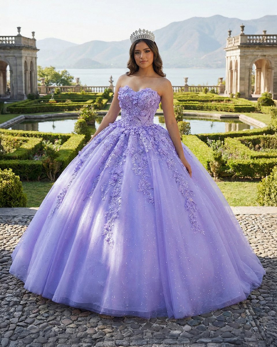 Quinceanera Dress Party Princess Pearls Strapless Evening Gown Appliques