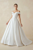 Ball Gown Satin Sweep Train White Wedding Dress with Sleeveless