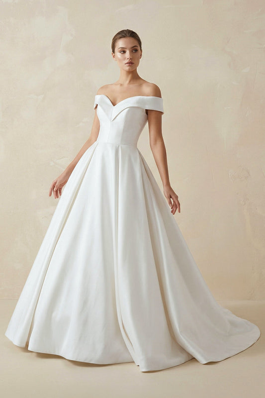 Ball Gown Satin Sweep Train White Wedding Dress with Sleeveless