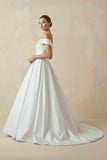 Ball Gown Satin Sweep Train White Wedding Dress with Sleeveless