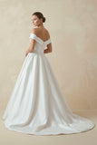 Ball Gown Satin Sweep Train White Wedding Dress with Sleeveless
