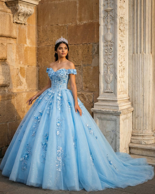 Quinceanera Dress Elegant Sweetheart Off-the-shoulder Appliques Ball Gown