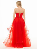 Light Pink A Line Strapless Organza Prom Dress