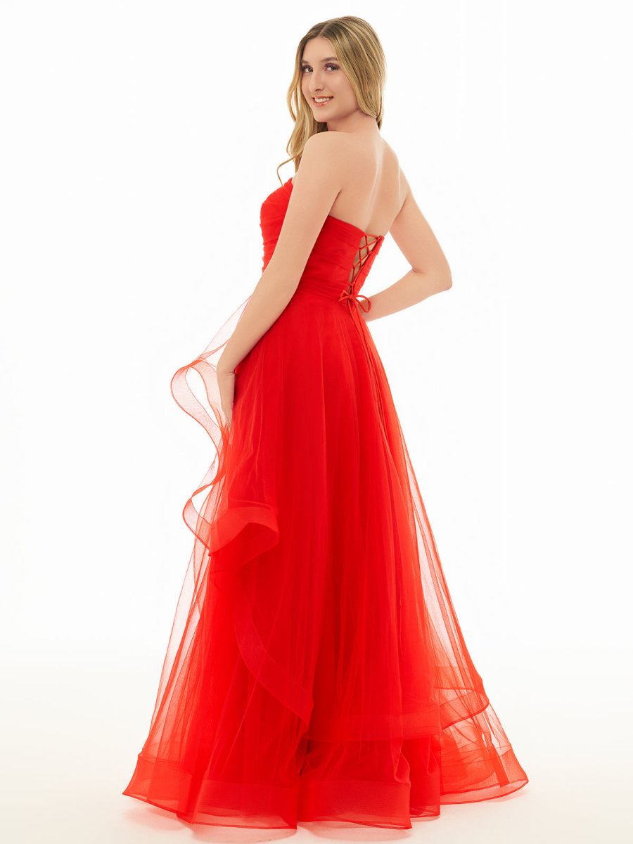 Light Pink A Line Strapless Organza Prom Dress