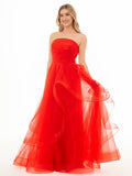 Light Pink A Line Strapless Organza Prom Dress