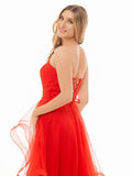 Light Pink A Line Strapless Organza Prom Dress