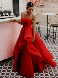 Light Pink A Line Strapless Organza Prom Dress