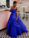 Light Pink A Line Strapless Organza Prom Dress