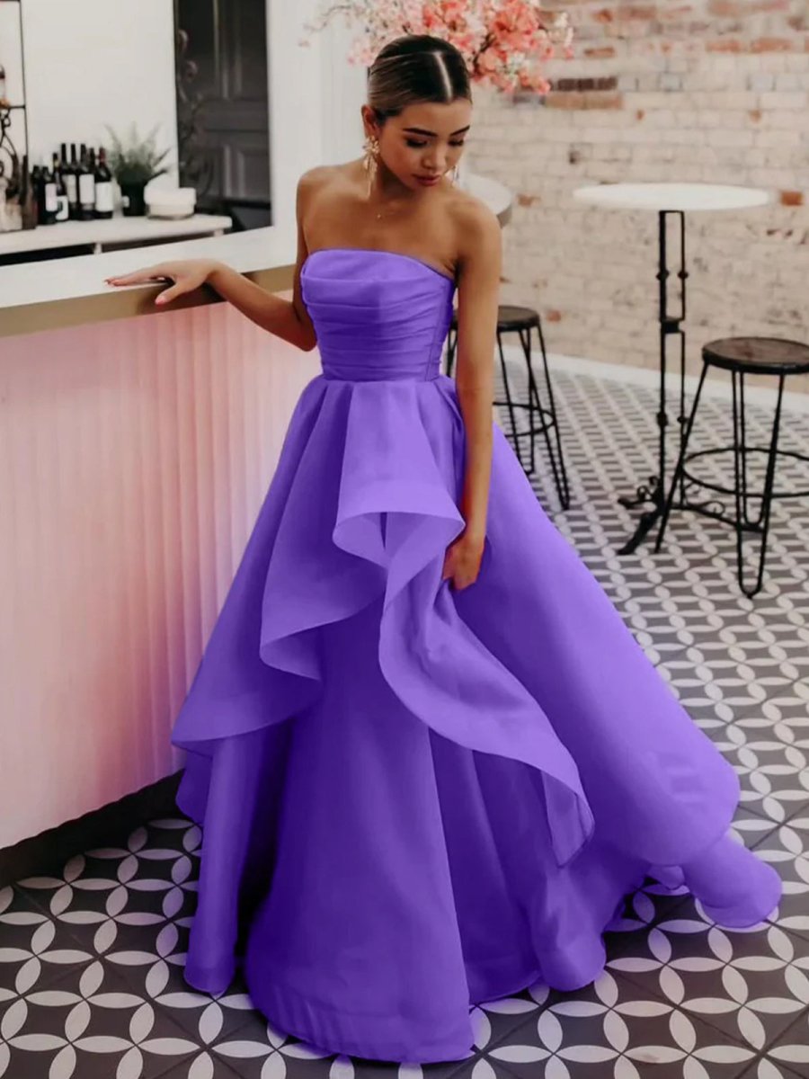 Light Pink A Line Strapless Organza Prom Dress