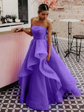 Light Pink A Line Strapless Organza Prom Dress