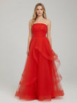 Light Pink A Line Strapless Organza Prom Dress