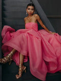 Light Pink A Line Strapless Organza Prom Dress
