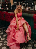 Light Pink A Line Strapless Organza Prom Dress