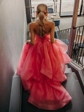 Light Pink A Line Strapless Organza Prom Dress
