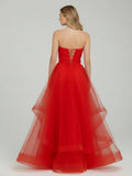 Light Pink A Line Strapless Organza Prom Dress