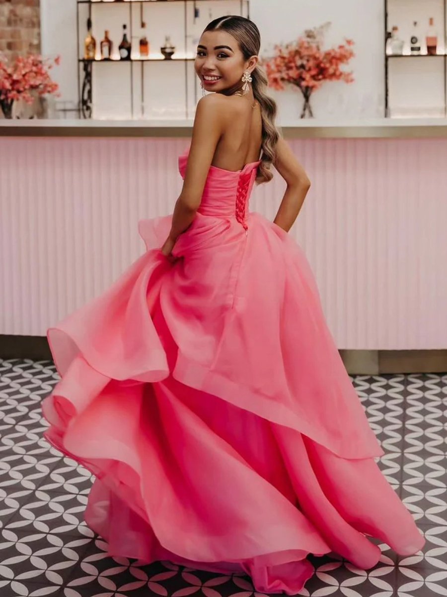 Light Pink A Line Strapless Organza Prom Dress