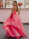 Light Pink A Line Strapless Organza Prom Dress