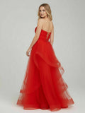 Light Pink A Line Strapless Organza Prom Dress