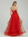 Light Pink A Line Strapless Organza Prom Dress
