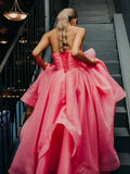 Light Pink A Line Strapless Organza Prom Dress