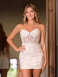 Yellow Spaghetti Straps Tight Short Homecoming Dress with Appliques
