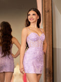 Yellow Spaghetti Straps Tight Short Homecoming Dress with Appliques
