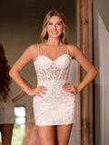 Yellow Spaghetti Straps Tight Short Homecoming Dress with Appliques