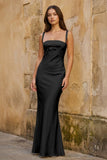 Yellow Square Neck Mermaid Satin Long Prom Dresses With Bowknot
