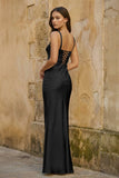 Yellow Square Neck Mermaid Satin Long Prom Dresses With Bowknot