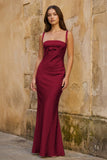 Yellow Square Neck Mermaid Satin Long Prom Dresses With Bowknot