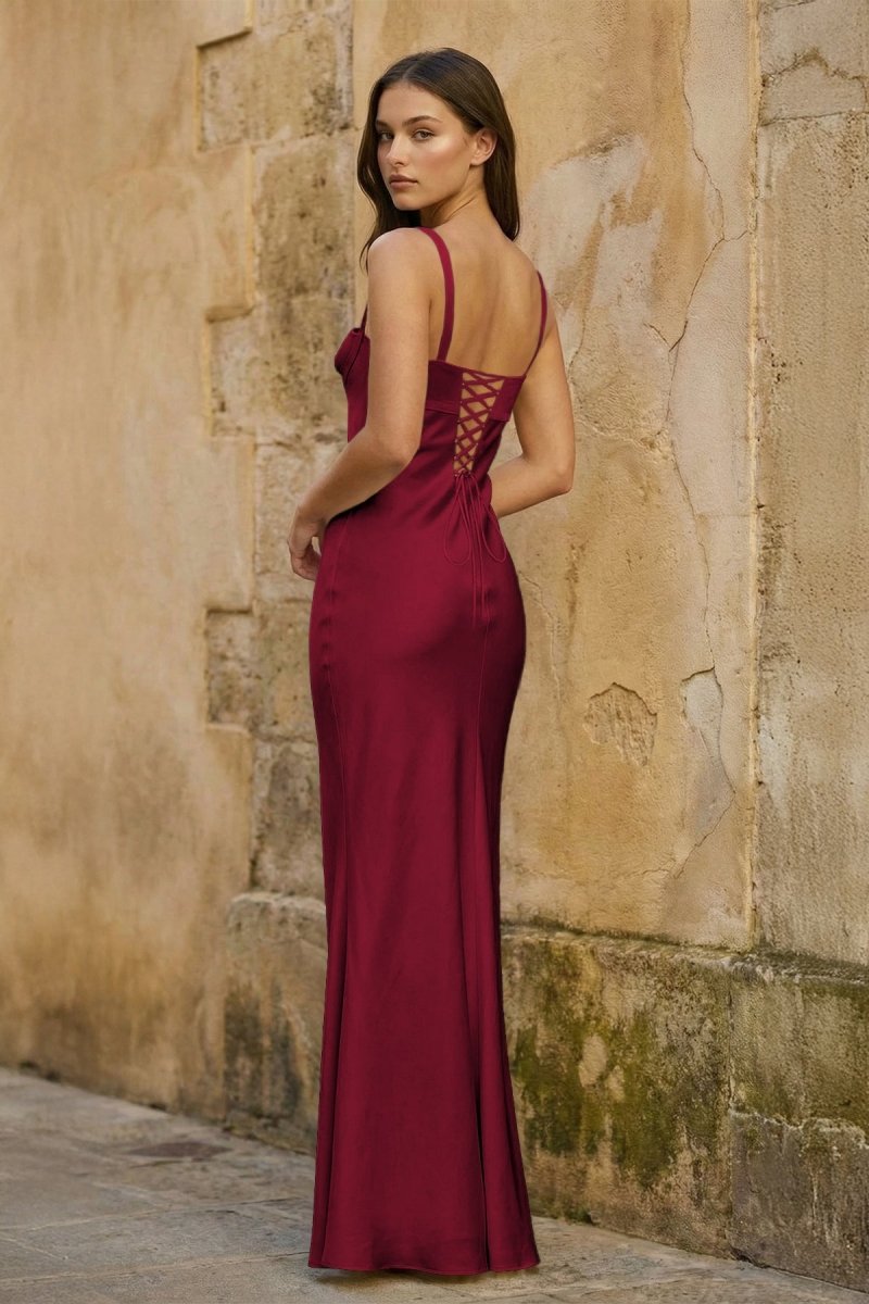Yellow Square Neck Mermaid Satin Long Prom Dresses With Bowknot