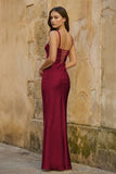 Yellow Square Neck Mermaid Satin Long Prom Dresses With Bowknot